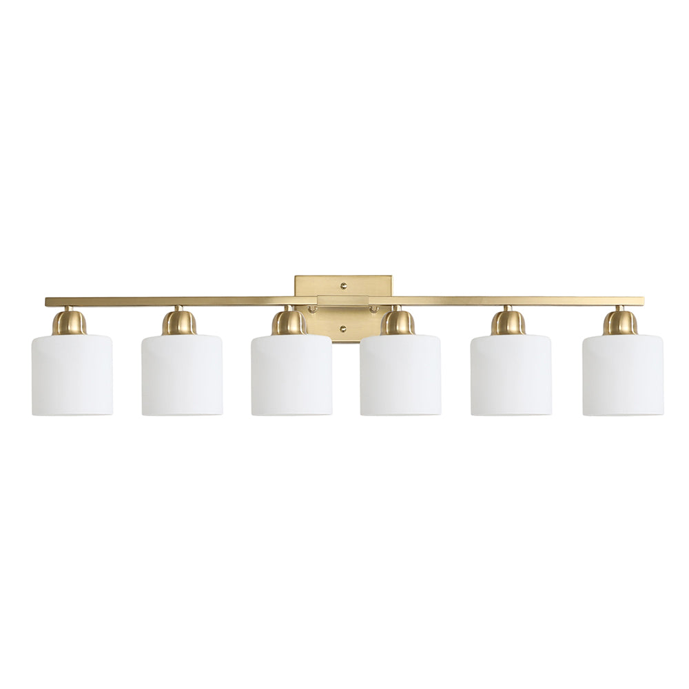 38 in. 6 Light Brushed Nickel Bathroom Vanity Light Over Mirror, Wall Sconce with White Glass Shades for Dressing Room